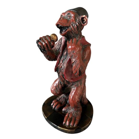 Brown and Red Singing Monkey with Hat and Microphone Resin Figurine - Picture 1 of 7